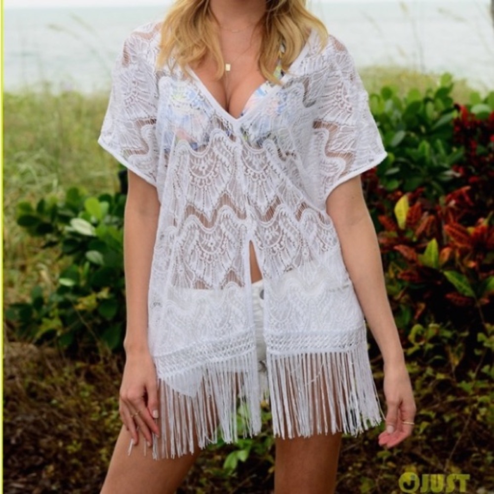 Victoria’s Secret White Lace and Fringe Coverup